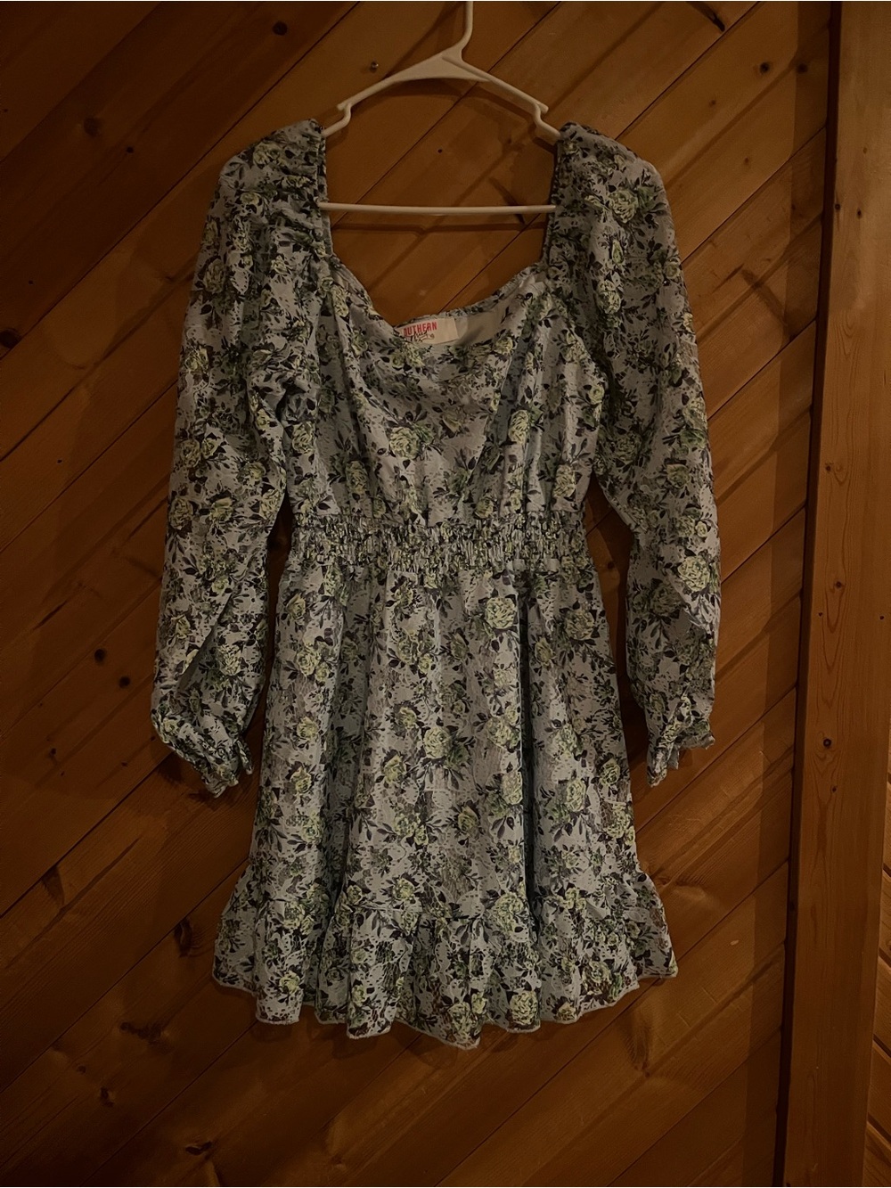 Floral Puff-Sleeve Mini Dress in Light purple